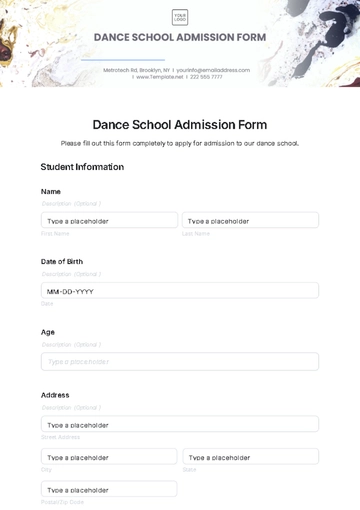 Free Dance School Admission Form Template to Edit Online