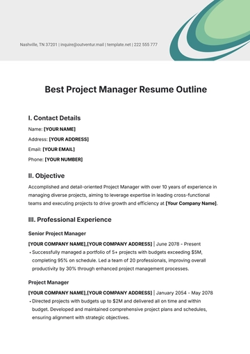 Free Best Project Manager Resume Outline Template to Edit Online