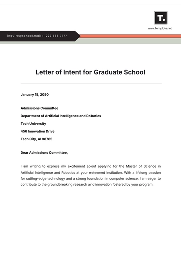 Free Letter of Intent for Graduate School Template to Edit Online