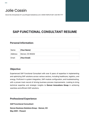 Free SAP Functional Consultant Resume Template
