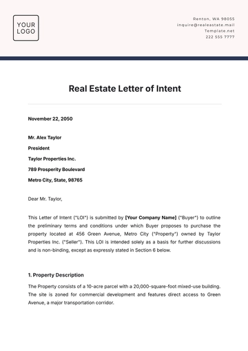 Free Real Estate Letter of Intent Template to Edit Online