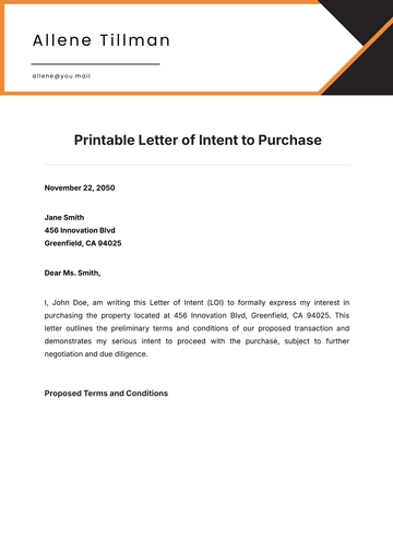 Free Printable Letter of Intent to Purchase Template to Edit Online