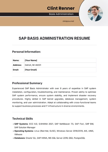 Free SAP Basis Administrator Resume Template to Edit Online