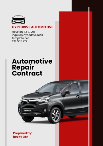 Free Automotive Repair Contract Template to Edit Online