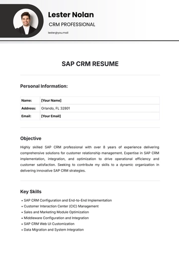 Free SAP CRM Resume Template to Edit Online