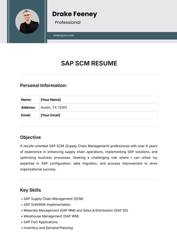 Free SAP SCM Resume Template to Edit Online