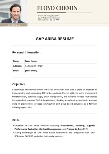 Free SAP Ariba Resume Template to Edit Online