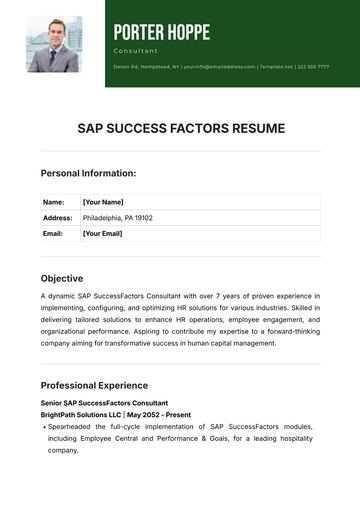 Free SAP SuccessFactors Resume Template to Edit Online