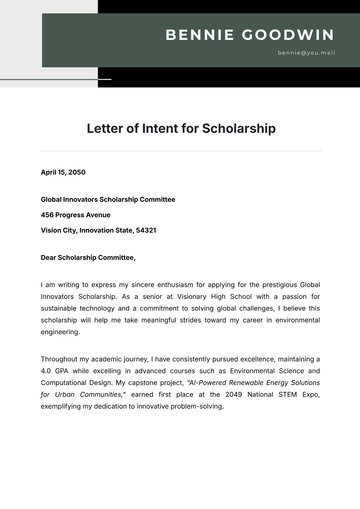 Free Letter of Intent for Scholarship Template to Edit Online
