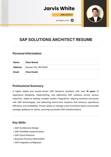 Free SAP Solutions Architect Resume Template to Edit Online
