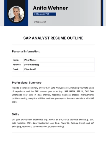 Free SAP Analyst Resume Outline Template to Edit Online
