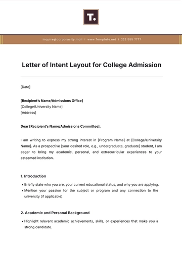 Free Letter of Intent Layout for College Admission Template to Edit Online