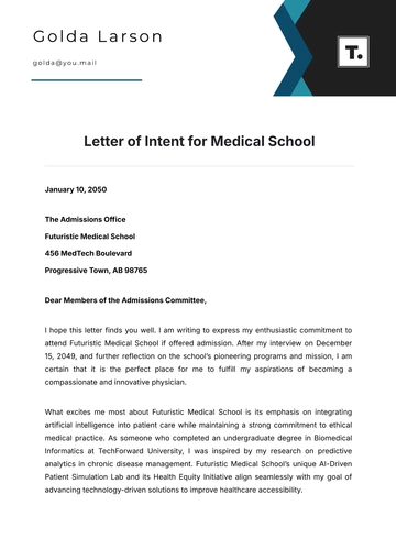 Free Letter of Intent for Medical School Template to Edit Online