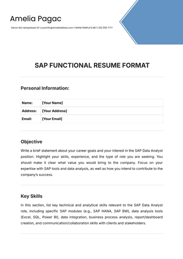 Free SAP Functional Resume Format Template