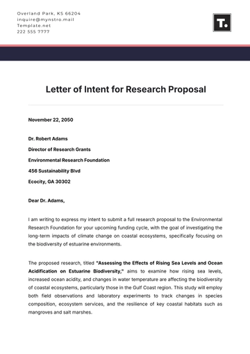 Free Letter of Intent for Research Proposal Template to Edit Online