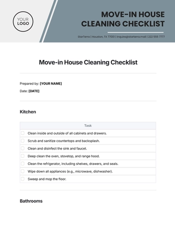 Free Move-in House Cleaning Checklist Template to Edit Online