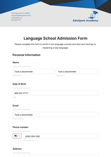 Free Language School Admission Form Template to Edit Online