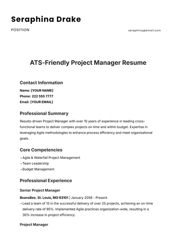 Free ATS-Friendly Project Manager Resume Template to Edit Online