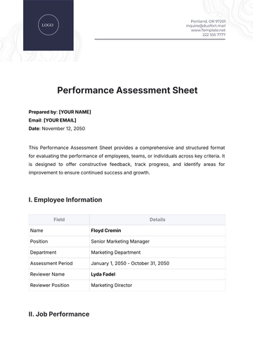 Free Performance Assessment Sheet Template to Edit Online