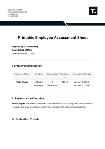 Free Printable Employee Assessment Sheet Template to Edit Online