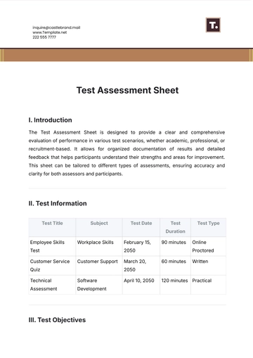 Free Test Assessment Sheet Template to Edit Online