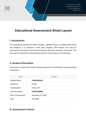 Free Educational Assessment Sheet Layout Template to Edit Online