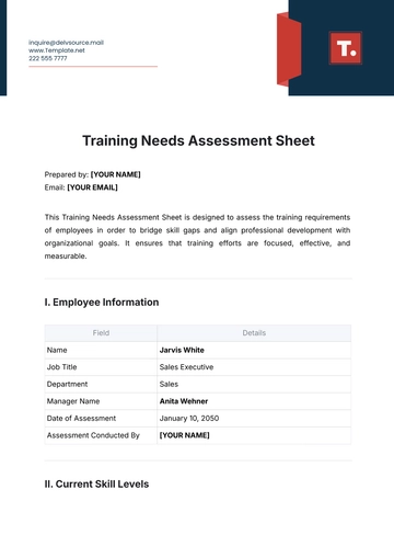 Free Training Needs Assessment Sheet Template to Edit Online