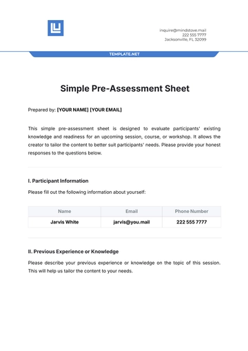 Free Simple Pre-Assessment Sheet Template to Edit Online