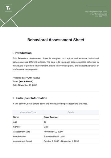Free Behavioral Assessment Sheet Template to Edit Online