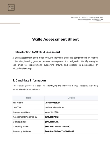 Free Skills Assessment Sheet Template to Edit Online