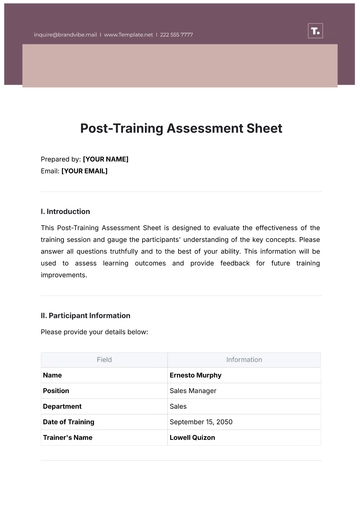 Free Post-Training Assessment Sheet Template to Edit Online