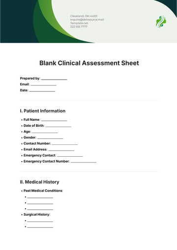 Free Blank Clinical Assessment Sheet Template to Edit Online