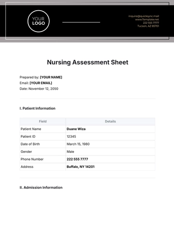 Free Nursing Assessment Sheet Template to Edit Online