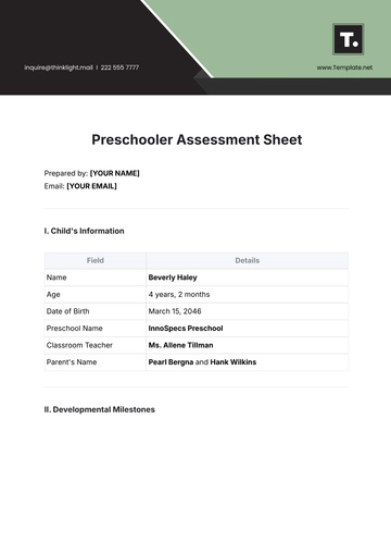 Free Preschooler Assessment Sheet Template to Edit Online