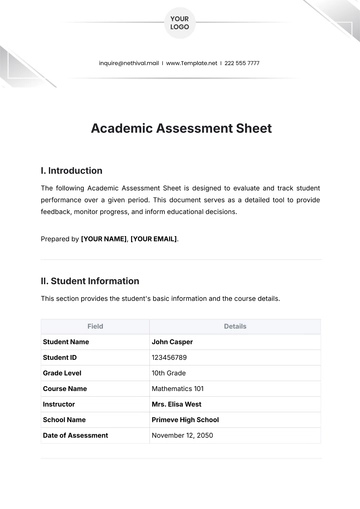 Free Academic Assessment Sheet Template to Edit Online