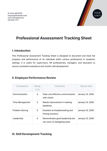 Free Professional Assessment Tracking Sheet Template to Edit Online
