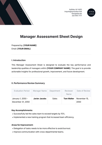 Free Manager Assessment Sheet Design Template to Edit Online