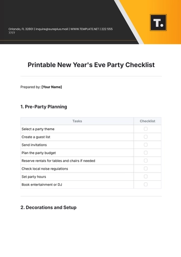 Free Printable New Year's Eve Party Checklist Template to Edit Online