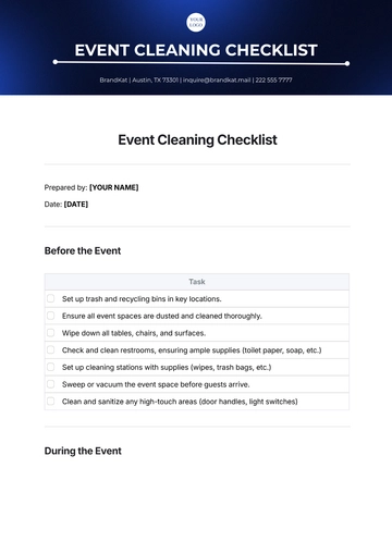 Free Event Cleaning Checklist Template to Edit Online