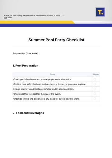 Free Summer Pool Party Checklist Template to Edit Online