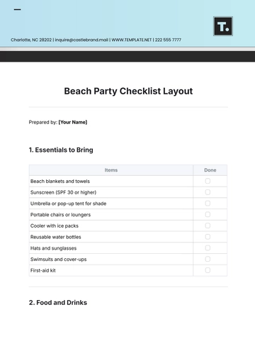 Free Beach Party Checklist Layout Template to Edit Online