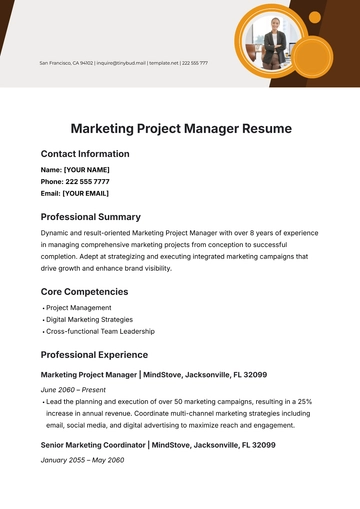 Free Marketing Project Manager Resume Template to Edit Online