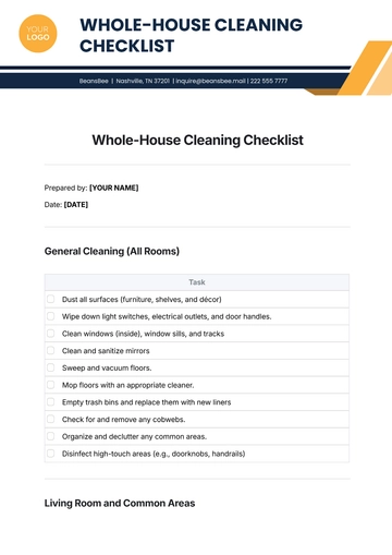 Free Whole-House Cleaning Checklist Template to Edit Online
