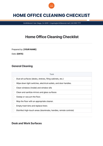 Free Home Office Cleaning Checklist Template to Edit Online