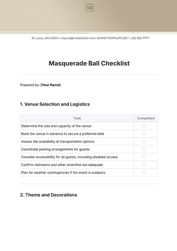 Free Masquerade Ball Checklist Template to Edit Online