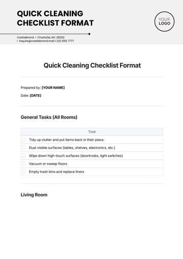 Free Quick Cleaning Checklist Format Template to Edit Online