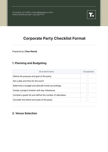 Free Corporate Party Checklist Format Template to Edit Online