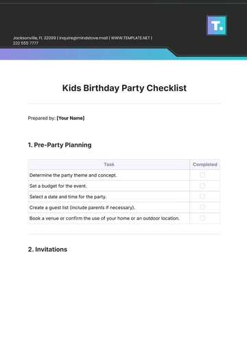 Free Kids Birthday Party Checklist Template to Edit Online