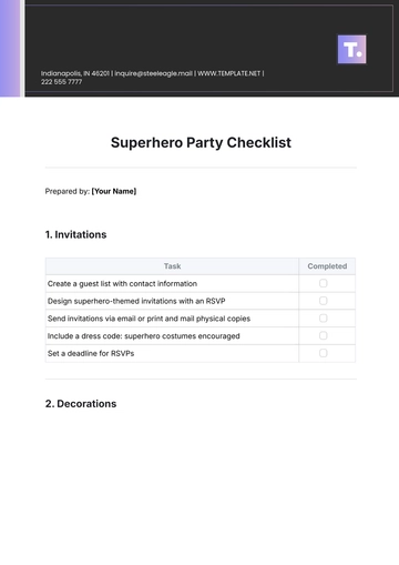 Free Superhero Party Checklist Template to Edit Online
