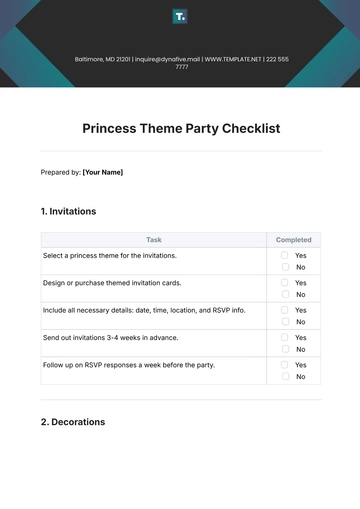 Free Princess Theme Party Checklist Template to Edit Online